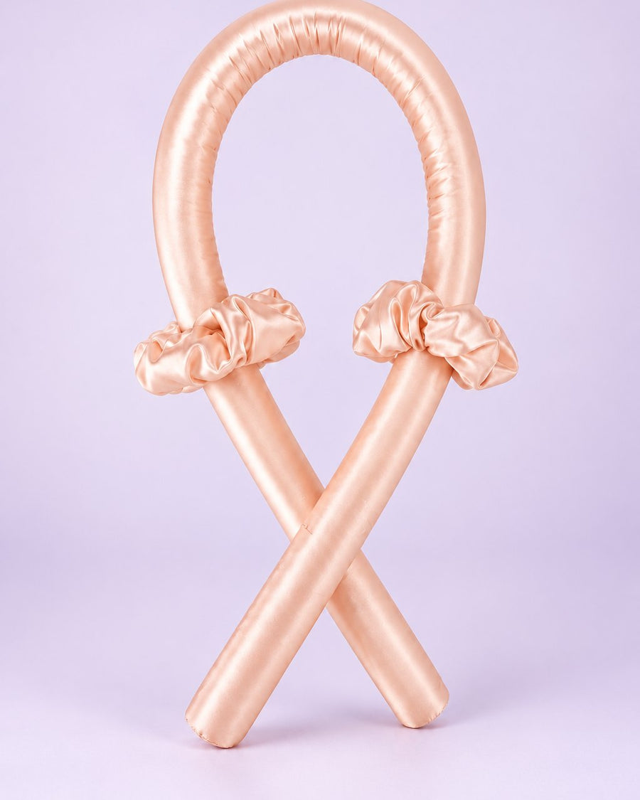 Pink heatless curling rod with two matching scrunchies
