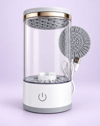 Brush cleaner with a clear jar and white base
