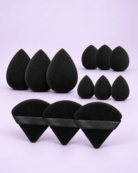 Black set of twelve makeup sponges and triangle powder puffs