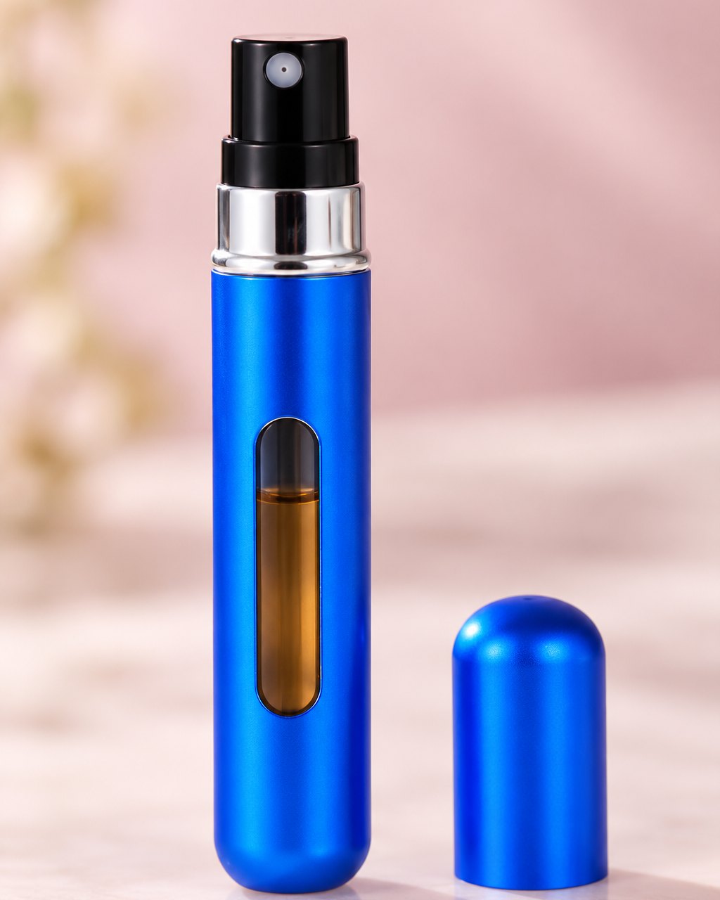 Close-up of the atomizer's level window and spray nozzle