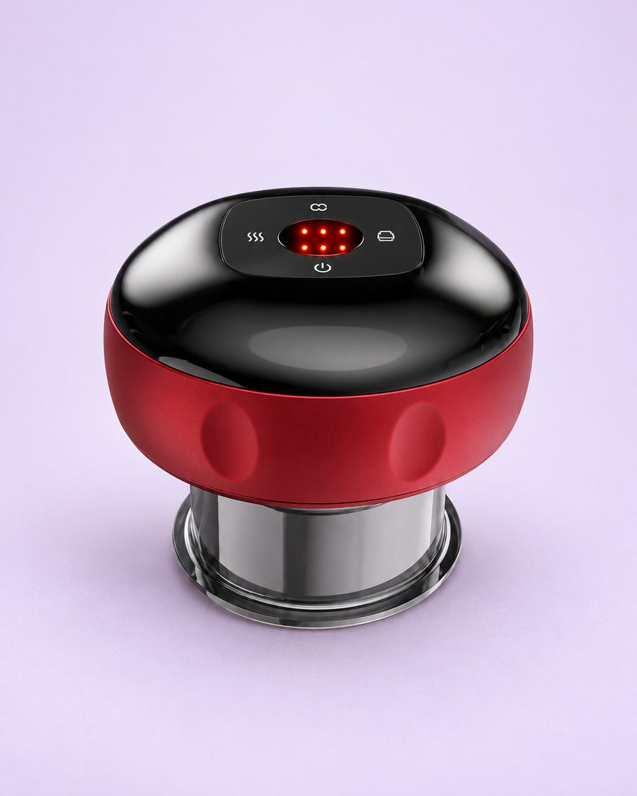 Red and black smart cupping massager with a clear cup