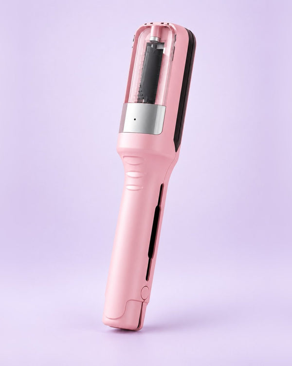 Pink cordless split end trimmer with a clear blade window