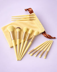 Butter yellow brush set with matching pouch